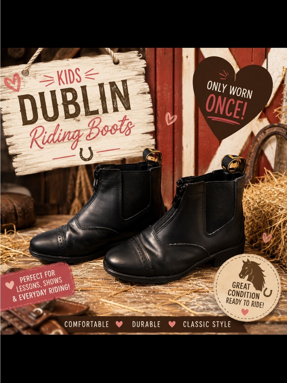 Dublin Kids Black Riding Boots - Classic Equestrian Chelsea